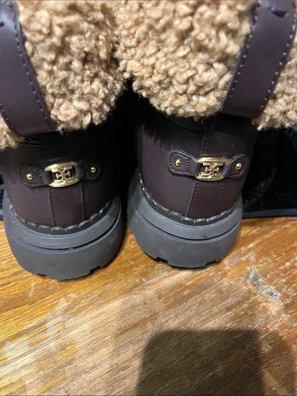 Sam Edelman Olive Green Winter Ankle Boots with Tan Shearling Collar